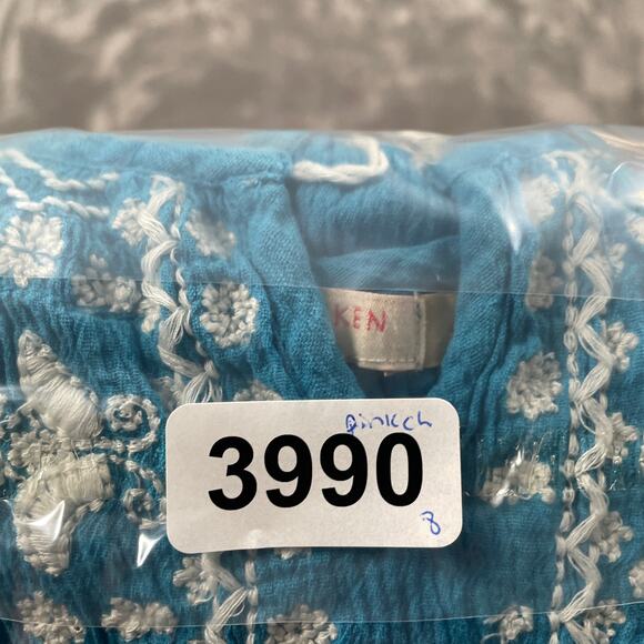 Pink Chicken Dress Womens Medium Blue Boho Hippie Gauzy Embroidered Flowy Tassel - Picture 13 of 13